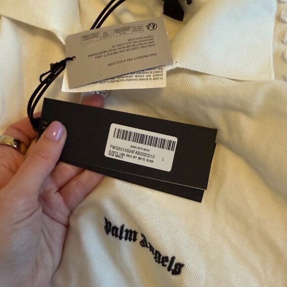 NWT Palm Angels Polo Shirt Classic Logo Off White Regular Fit Sz Large - Picture 3 of 8